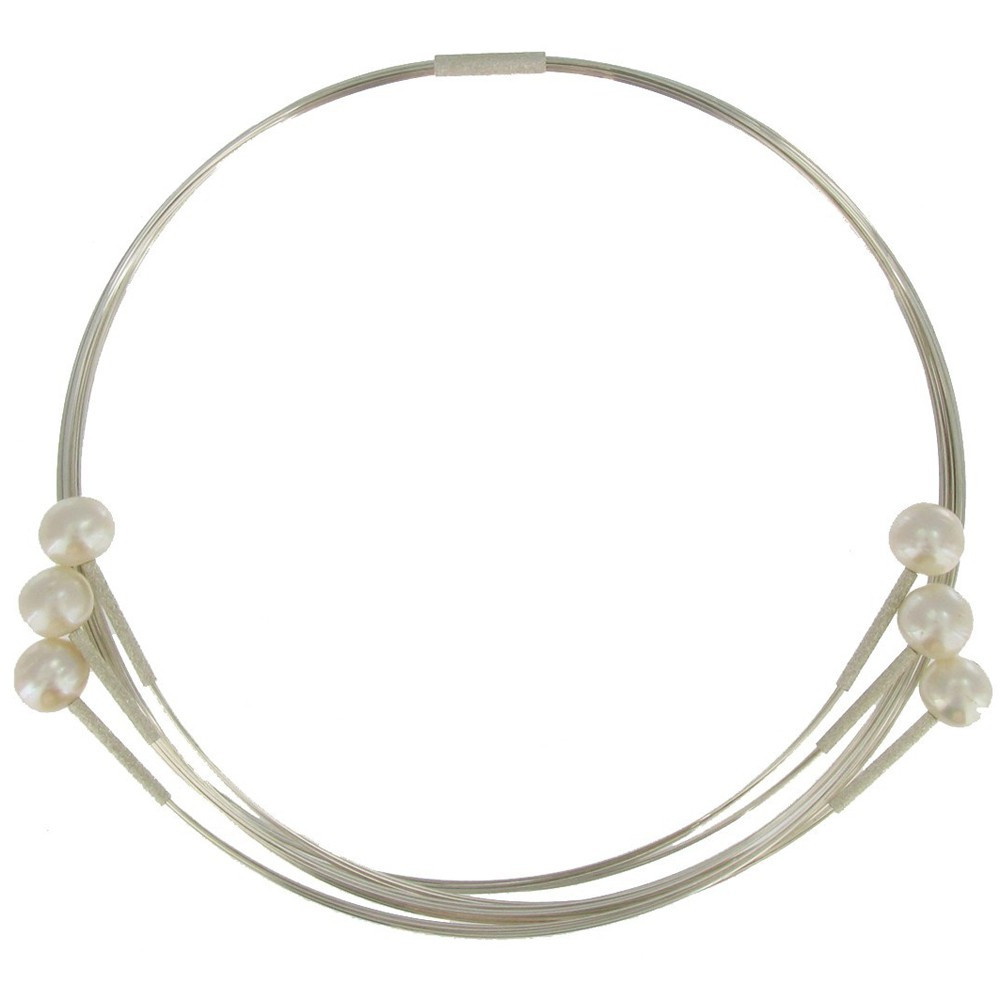 LES POULETTES BIJOUX - Collier Ras de Cou Fils d'Argent 925 et 6 Perles Blanches