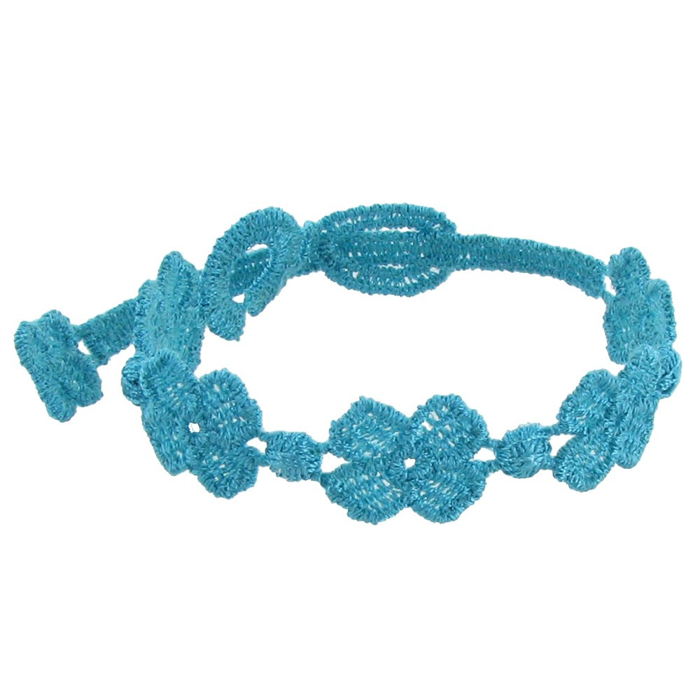 LES POULETTES BIJOUX - Cruciani Bracelet Enfant Dentelle 5 Trèfles Bleu Méthylène