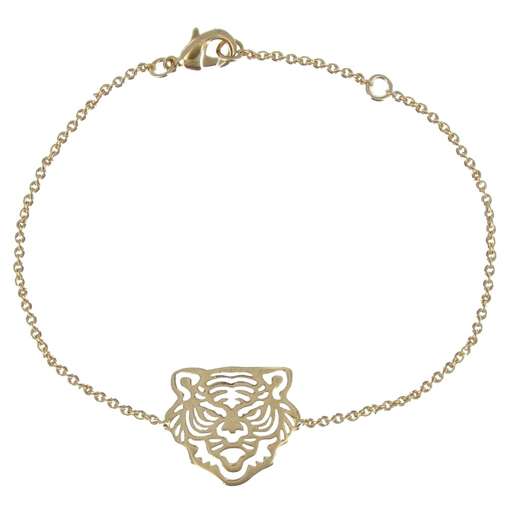 LES POULETTES BIJOUX Bracelet Plaqué Or Tête de Tigre