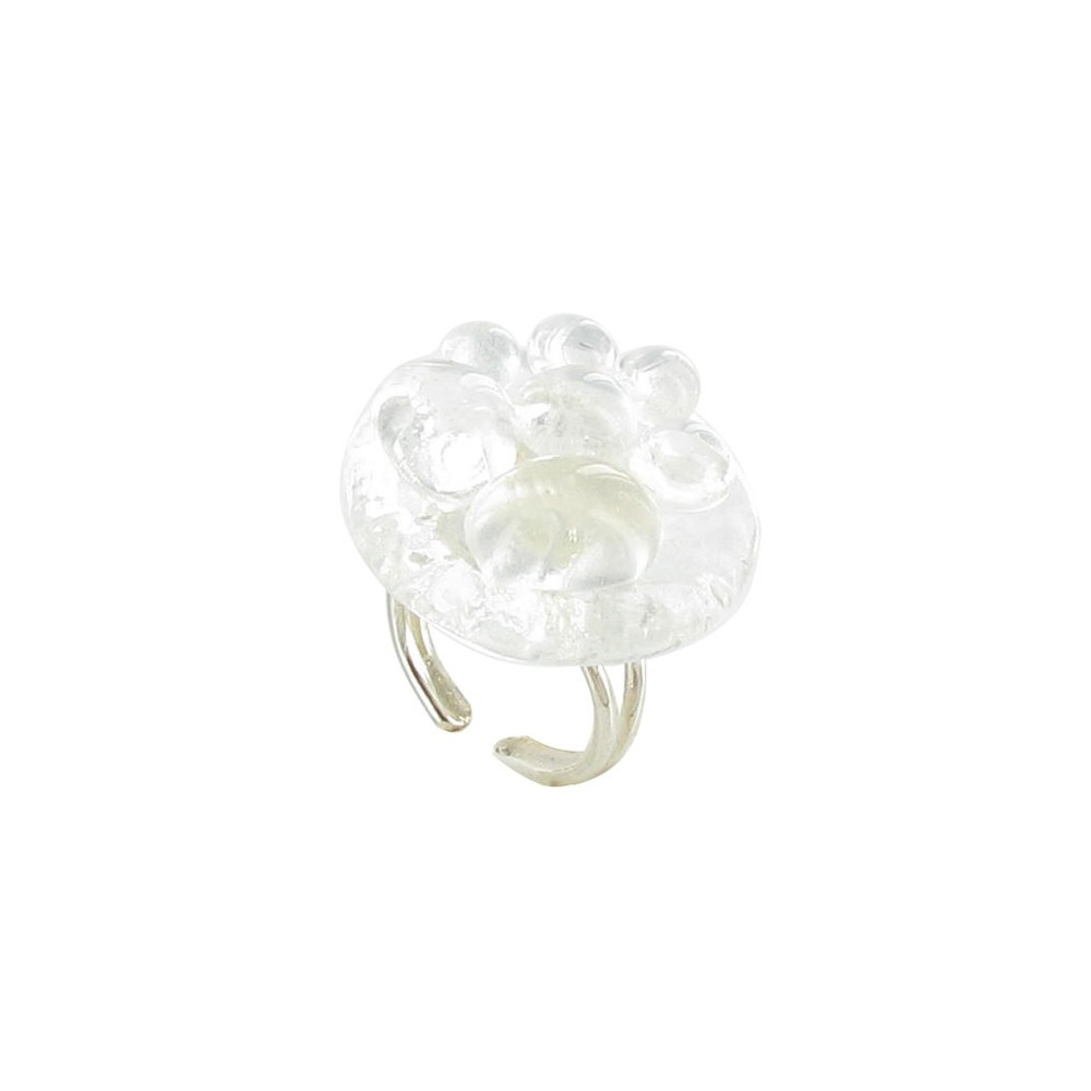 LES POULETTES BIJOUX Grande Bague Verre Bulles Transparentes