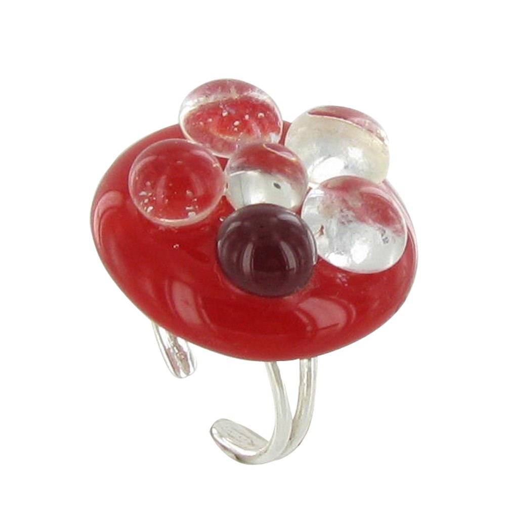 LES POULETTES BIJOUX V Grande Bague Verre Bulles Rouge