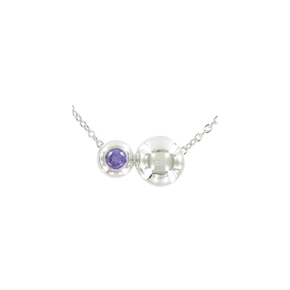 LES POULETTES BIJOUX V Collier Argent Deux Perles Zirconium Lilas