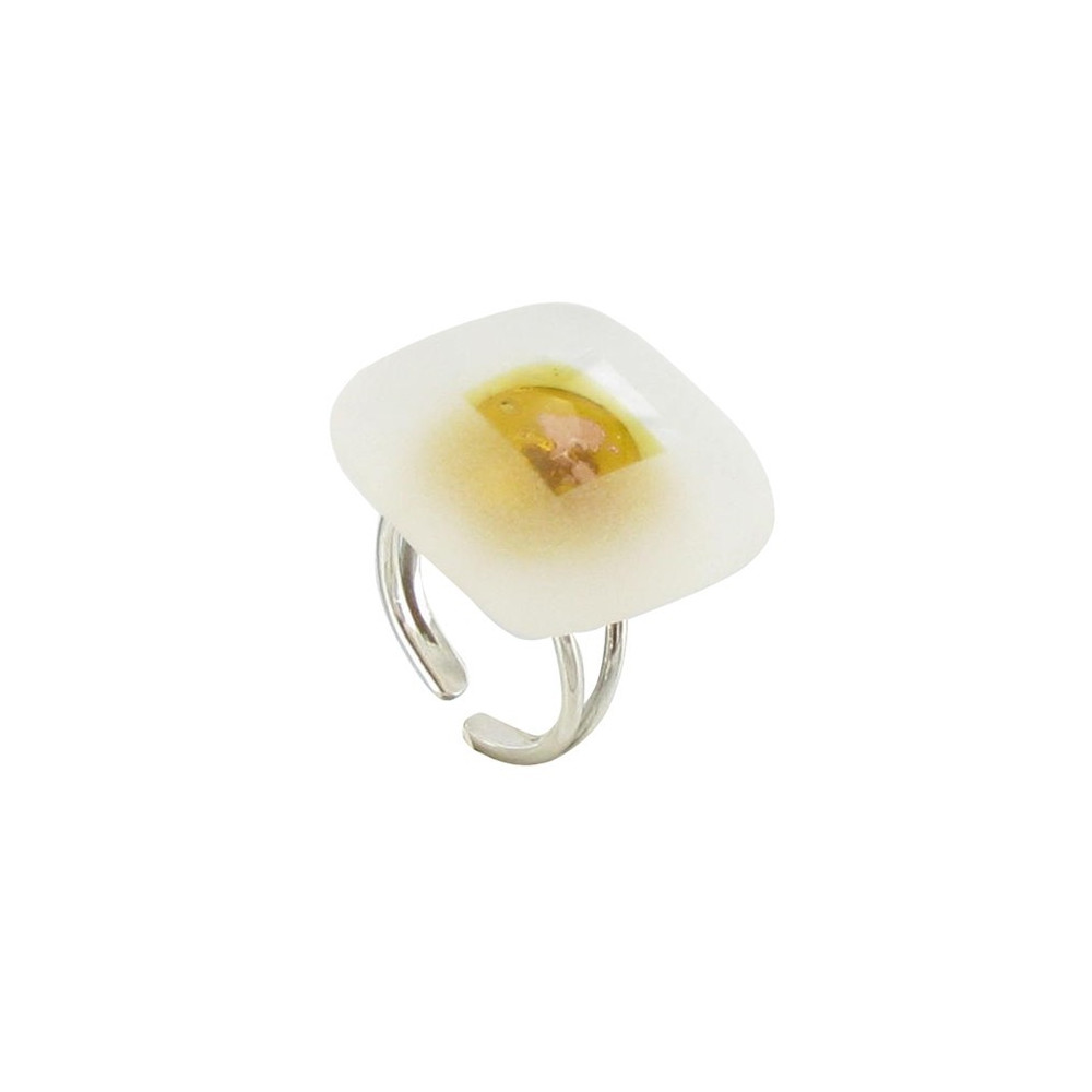 LES POULETTES BIJOUX V Bague Verre Carré Citron et Or