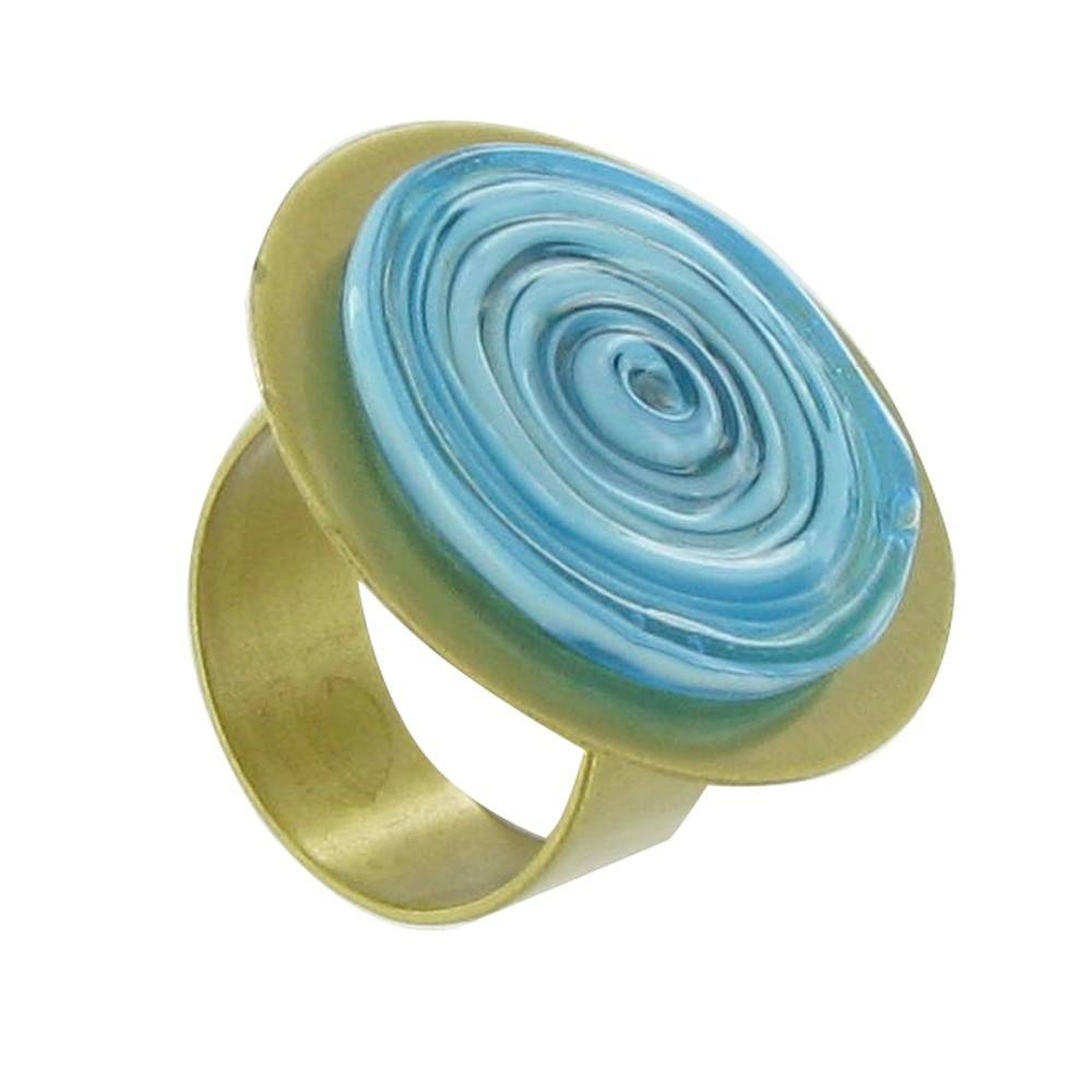 LES POULETTES BIJOUX Bague Disque en Laiton Pâte de Verre Turquoise
