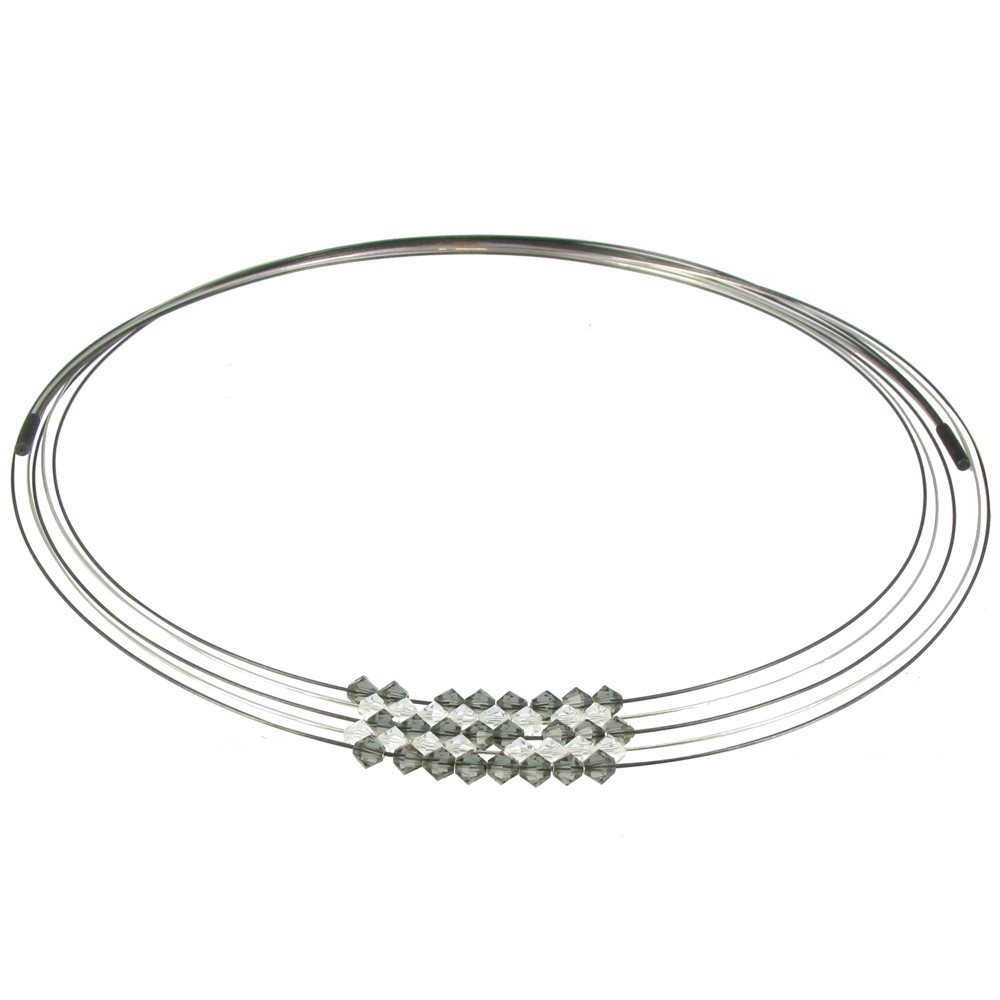 LES POULETTES BIJOUX Collier Multi-fils Argent et Perles Cristal et Gris Foncés