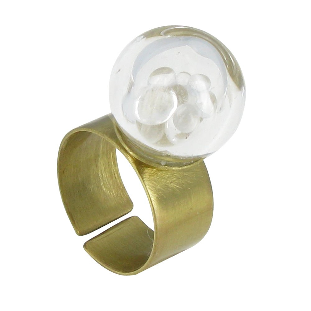 LES POULETTES BIJOUX Bague Laiton Bulle et Billes Verre Transparente