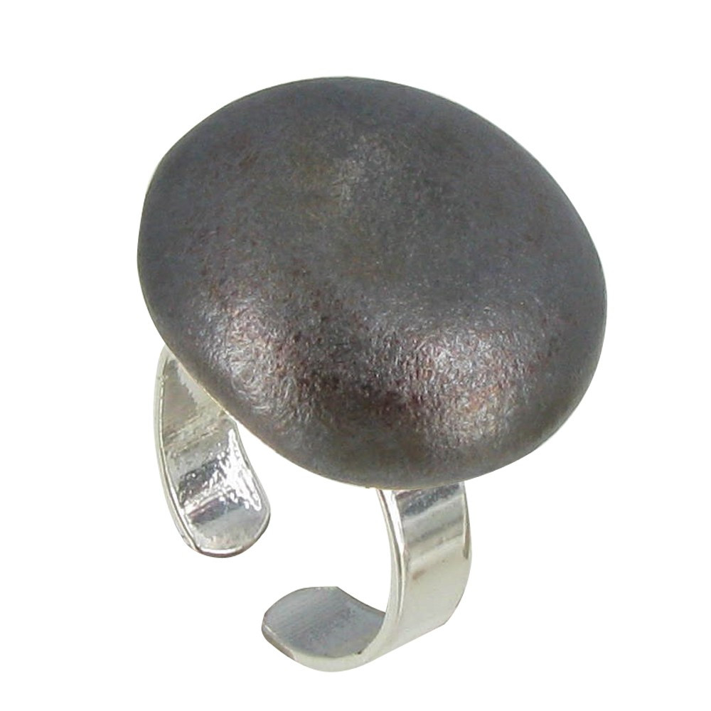 LES POULETTES BIJOUX Bague Métal Argenté Champignon Céramique Grise