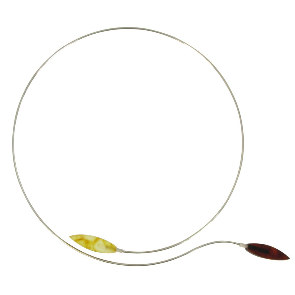LES POULETTES BIJOUX Collier Ras de Cou Argent et Ambre Brun et Jaune Clair