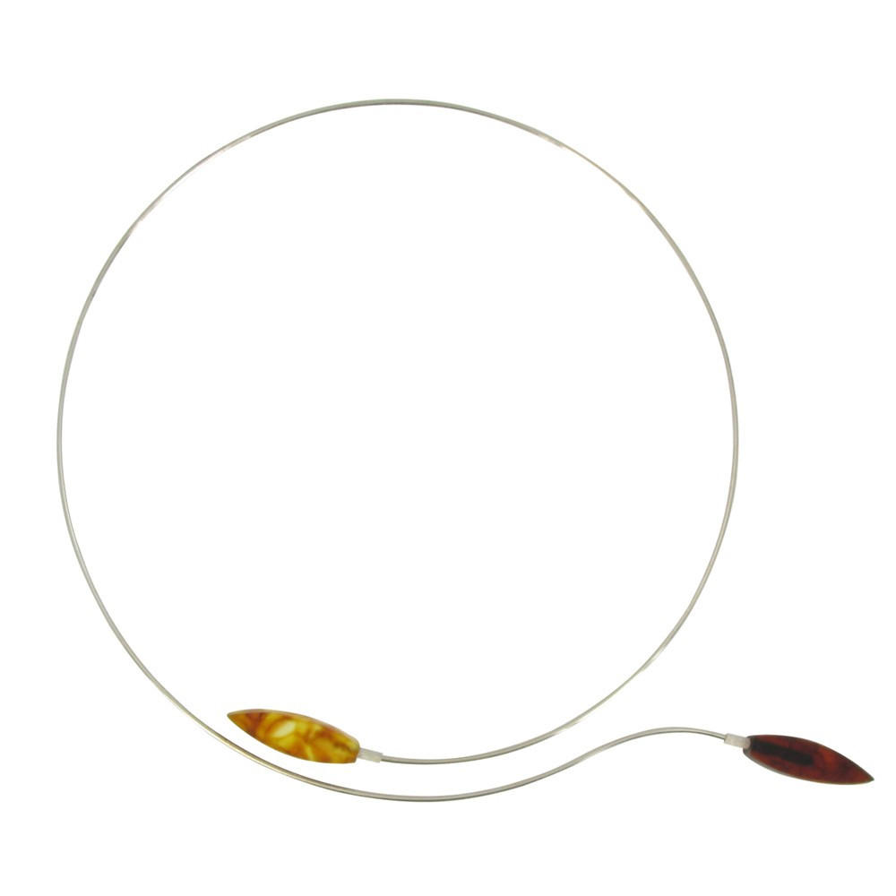 LES POULETTES BIJOUX Collier Ras de Cou Argent Rhodié et Ambre Brun et Miel