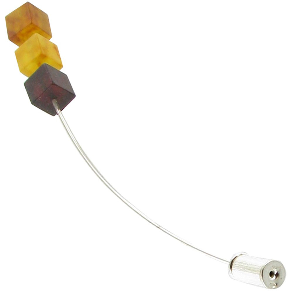 LES POULETTES BIJOUX Broche Argent Rhodié Trois Cubes d'Ambre