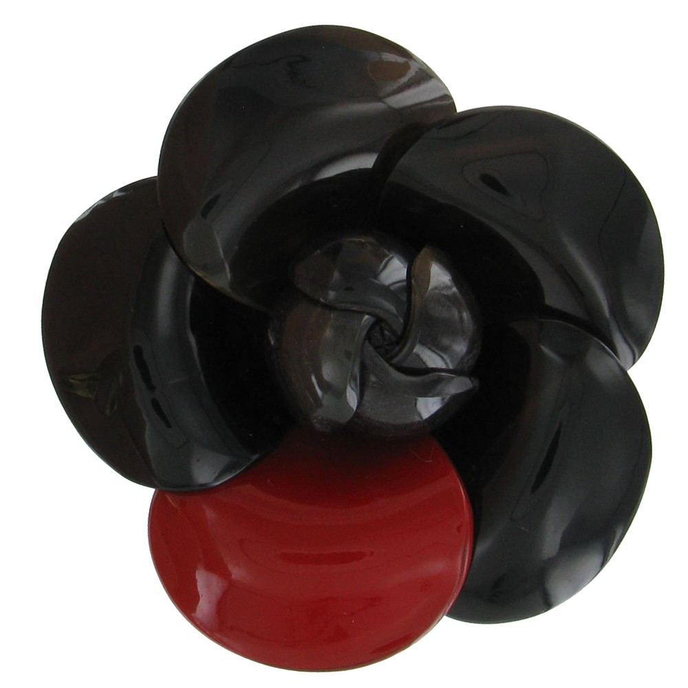 LES POULETTES BIJOUX V Broche Fleur en Corne Noire et Résine Rouge