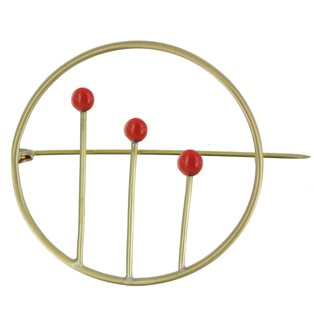 LES POULETTES BIJOUX Broche Laiton Ronde Trois Allumettes - Rouge