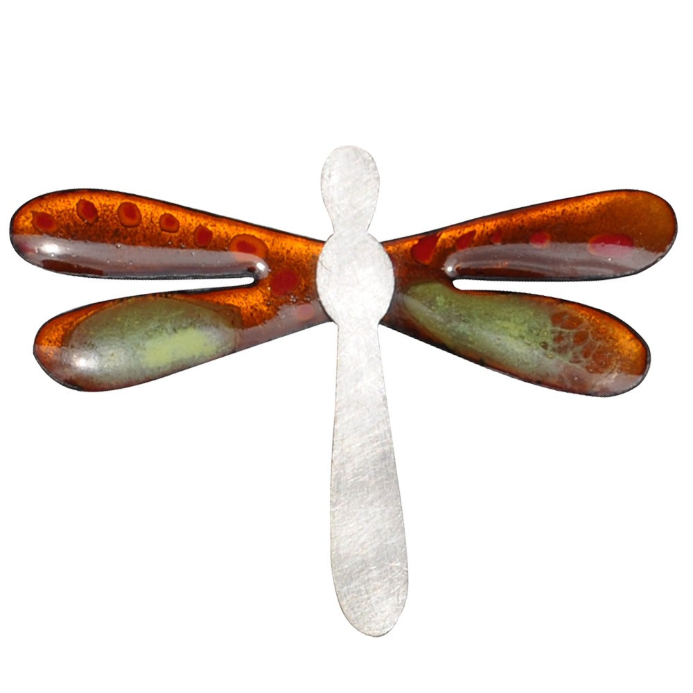LES POULETTES BIJOUX Broche Libellule Emaillée Orange et Verte