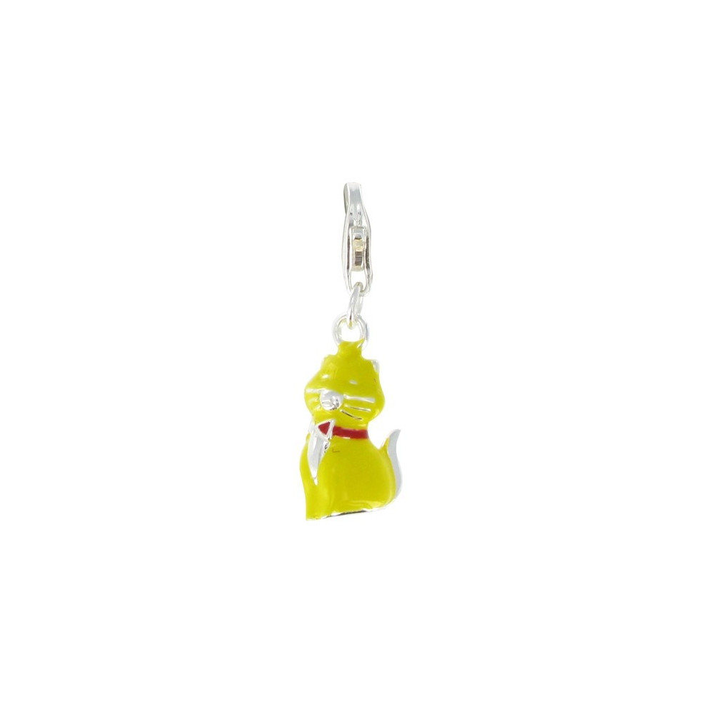 LES POULETTES BIJOUX V Charms Bracelet Argent Chat Jaune Emaillé