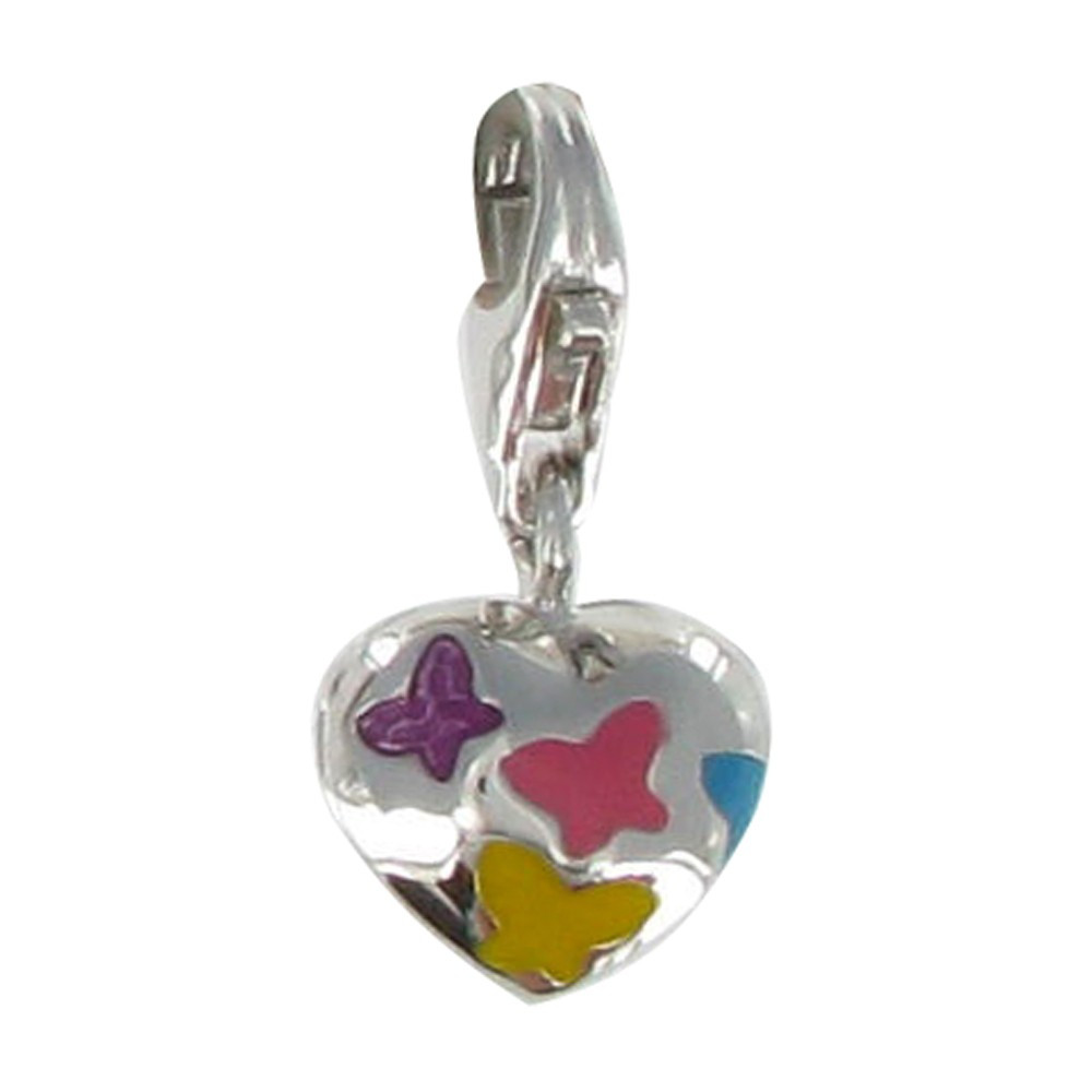LES POULETTES BIJOUX Charms Argent Coeur et Petits Papillons Disco