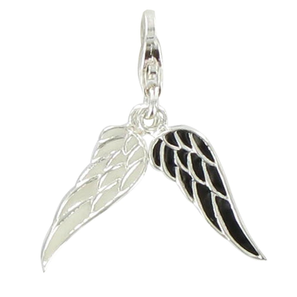 LES POULETTES BIJOUX - Charms Argent Deux Ailes d'Ange Noir et Blanche