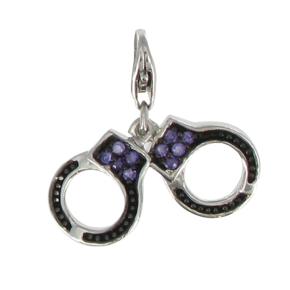 LES POULETTES BIJOUX V Charms Menottes Noires et Strass Violet