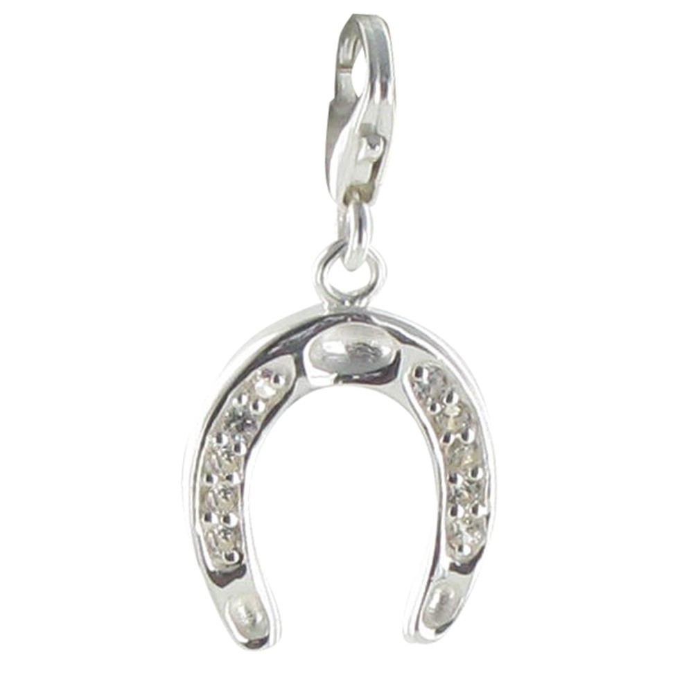 LES POULETTES BIJOUX V Charms Argent Grand Fer à Cheval et ses Strass