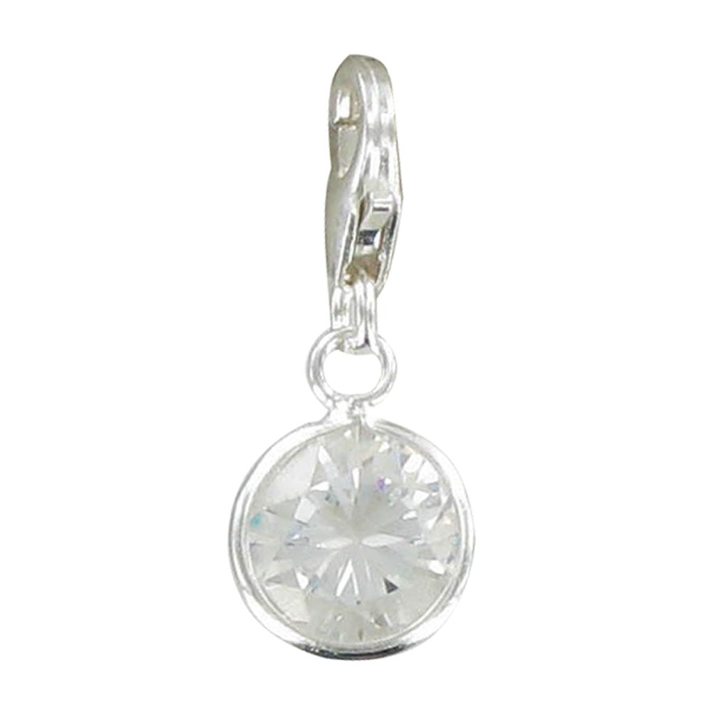 LES POULETTES BIJOUX Charms Argent Strass Taille Diamant Transparent