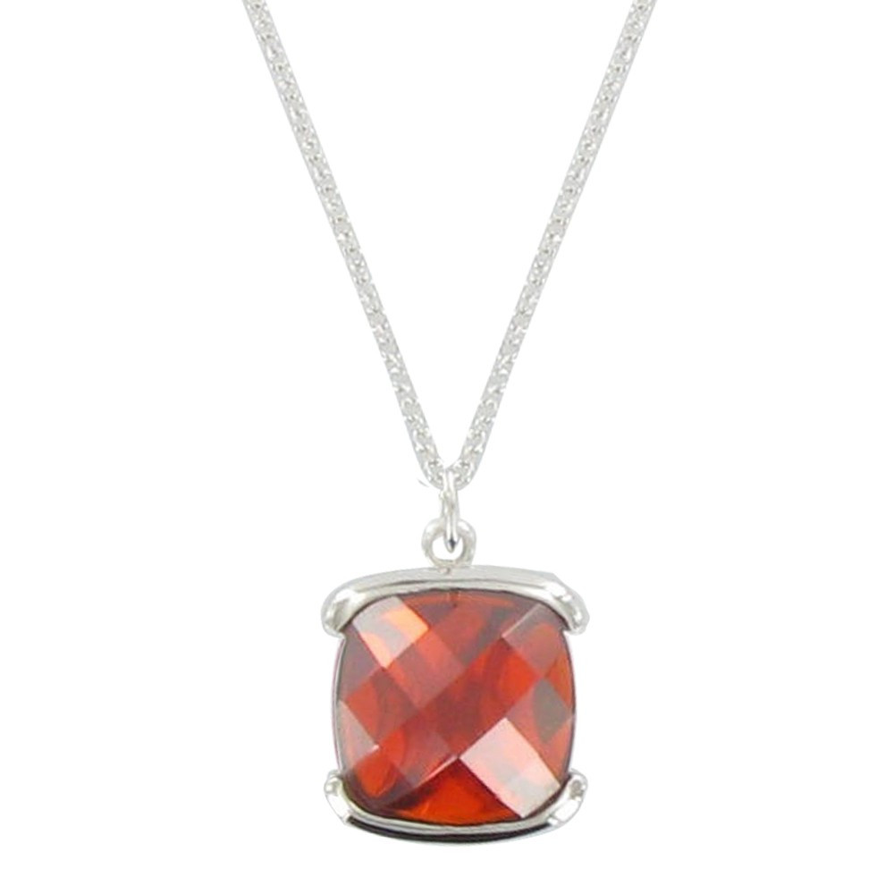 LES POULETTES BIJOUX Collier Argent et son Carré de Zirconium Facetée Rouge