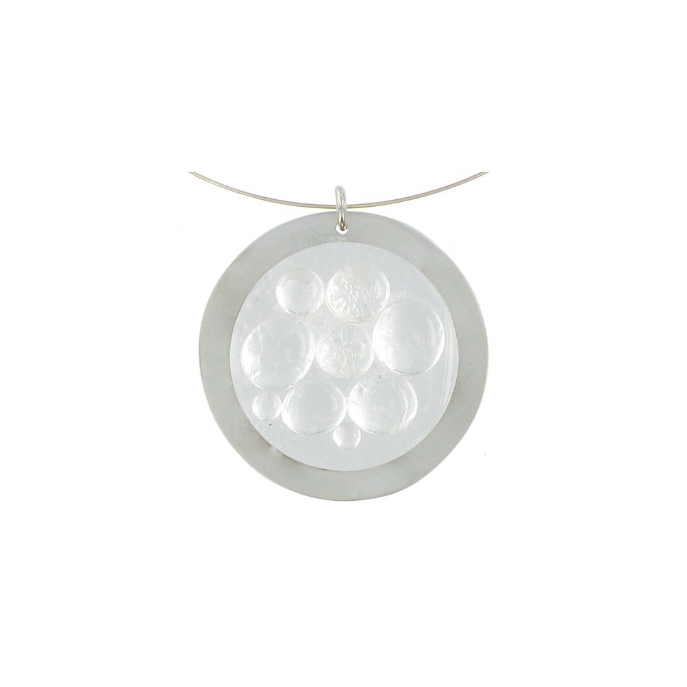 LES POULETTES BIJOUX V Grand Pendentif Pâte de Verre Bulles Transparentes
