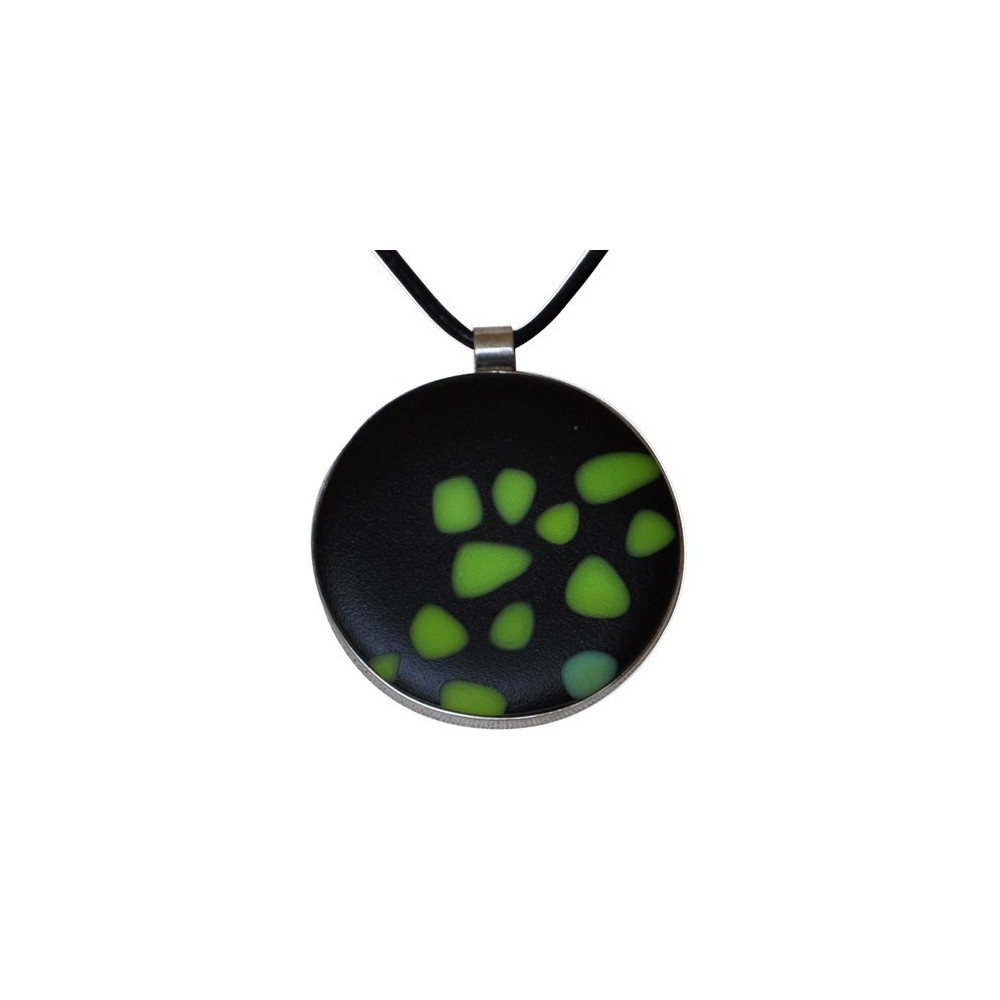LES POULETTES BIJOUX Pendentif Argent Pâte de Verre Cratère Vert et Noir