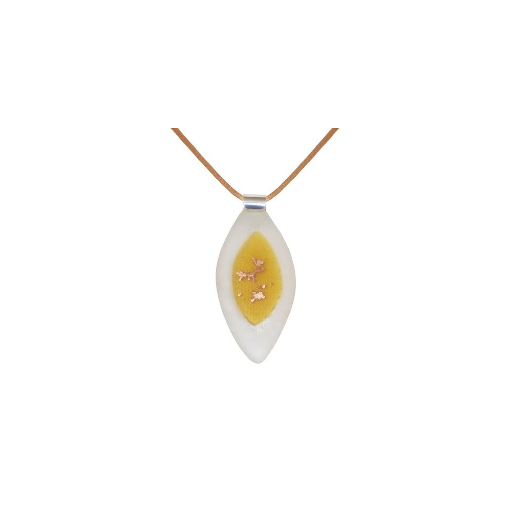 LES POULETTES BIJOUX V Pendentif Calisson Pâte de Verre Dorée et Blanche