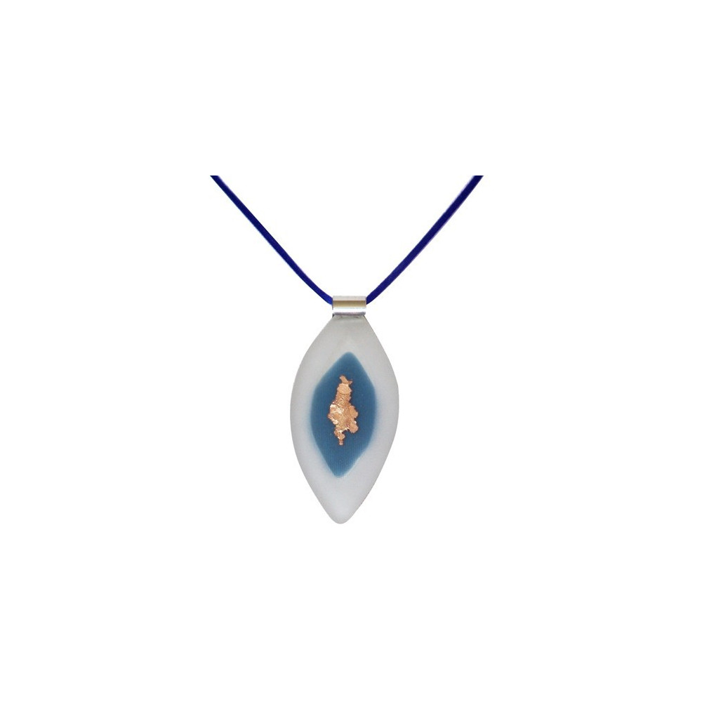 LES POULETTES BIJOUX V Pendentif Calisson Pâte de Verre Bleu et Or