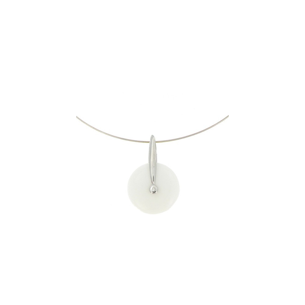 LES POULETTES BIJOUX V Pendentif Argent Disque d'Agate Blanche