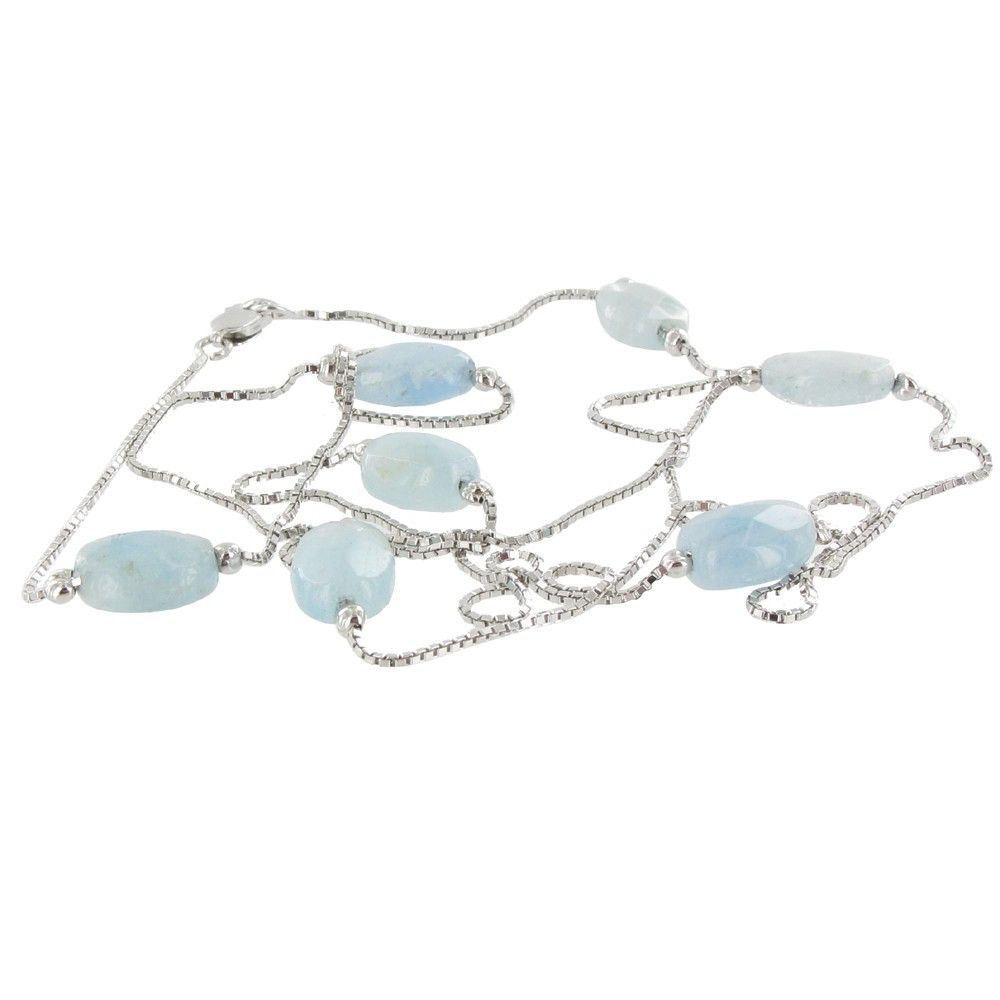 LES POULETTES BIJOUX V Sautoir Argent 925 et Sept Amandes d'Aigue Marine