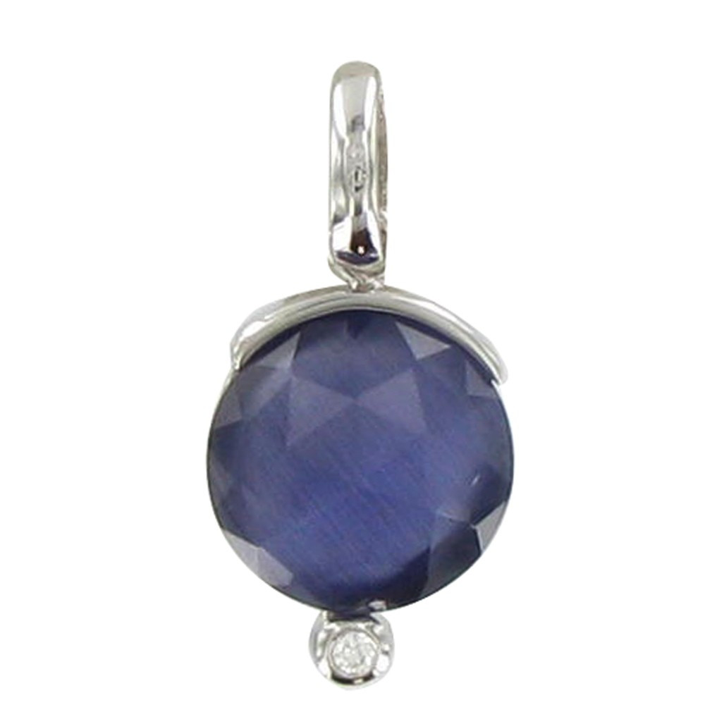 LES POULETTES BIJOUX V Pendentif Joyau Oeil de Chat Bleu et Strass