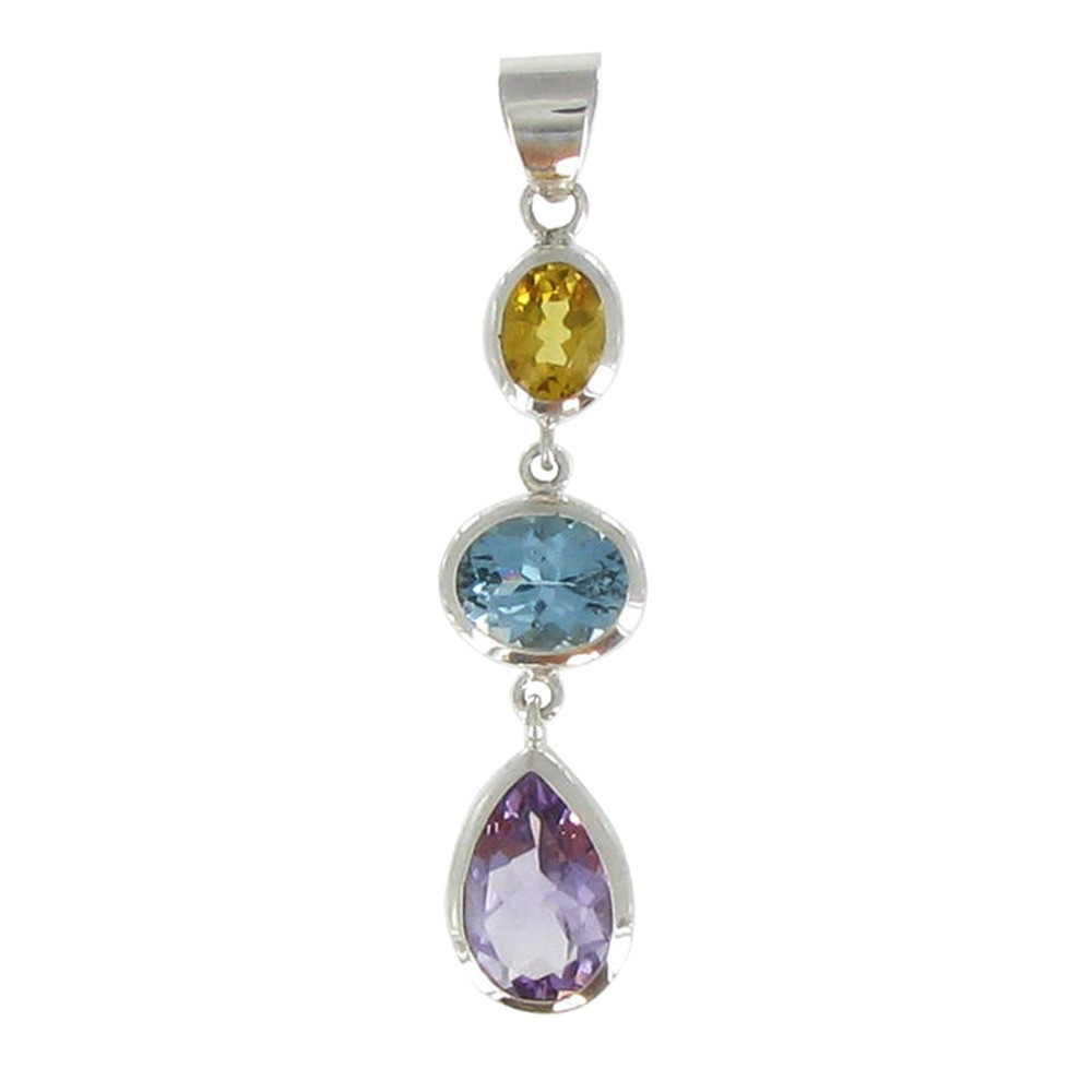 LES POULETTES BIJOUX V Pendentif Argent Gouttes de Citrine, Topaze et Améthyste