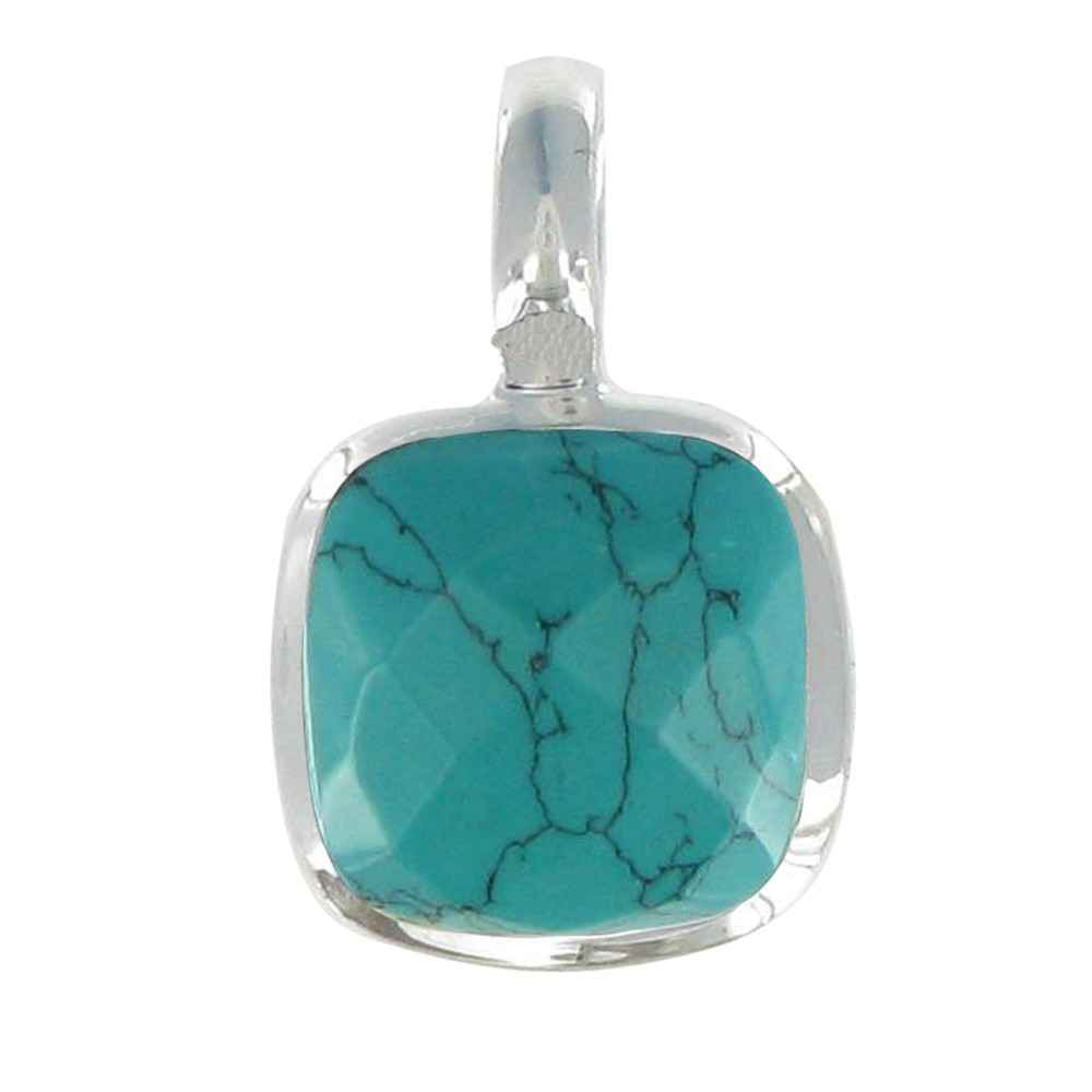 LES POULETTES BIJOUX V Pendentif Argent Carré de Turquoise Facetté
