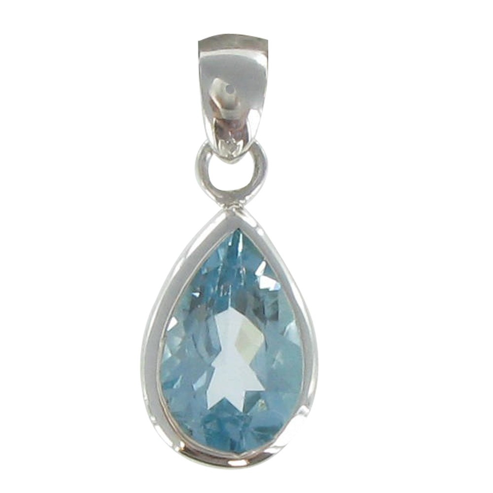 LES POULETTES BIJOUX V Pendentif Argent Goutte de Topaze Bleue
