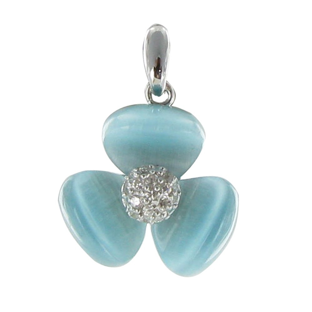 LES POULETTES BIJOUX Pendentif Argent Fleur et Oeil de Chat Turquoise