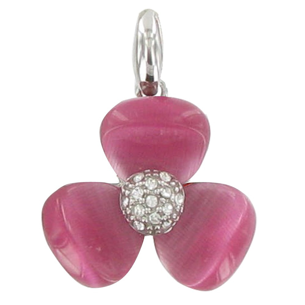 LES POULETTES BIJOUX Pendentif Argent Fleur et Oeil de Chat Rose