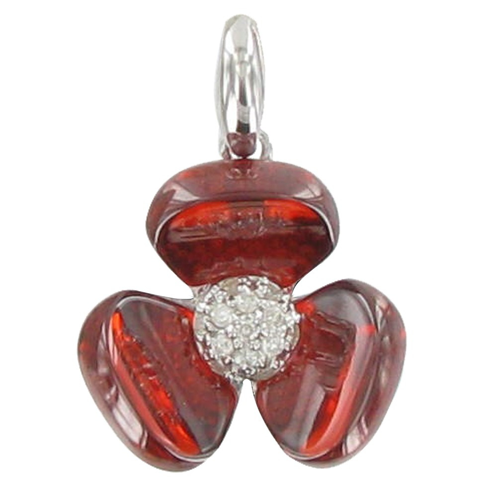 LES POULETTES BIJOUX Pendentif Argent Fleur et Zirconium Rouge