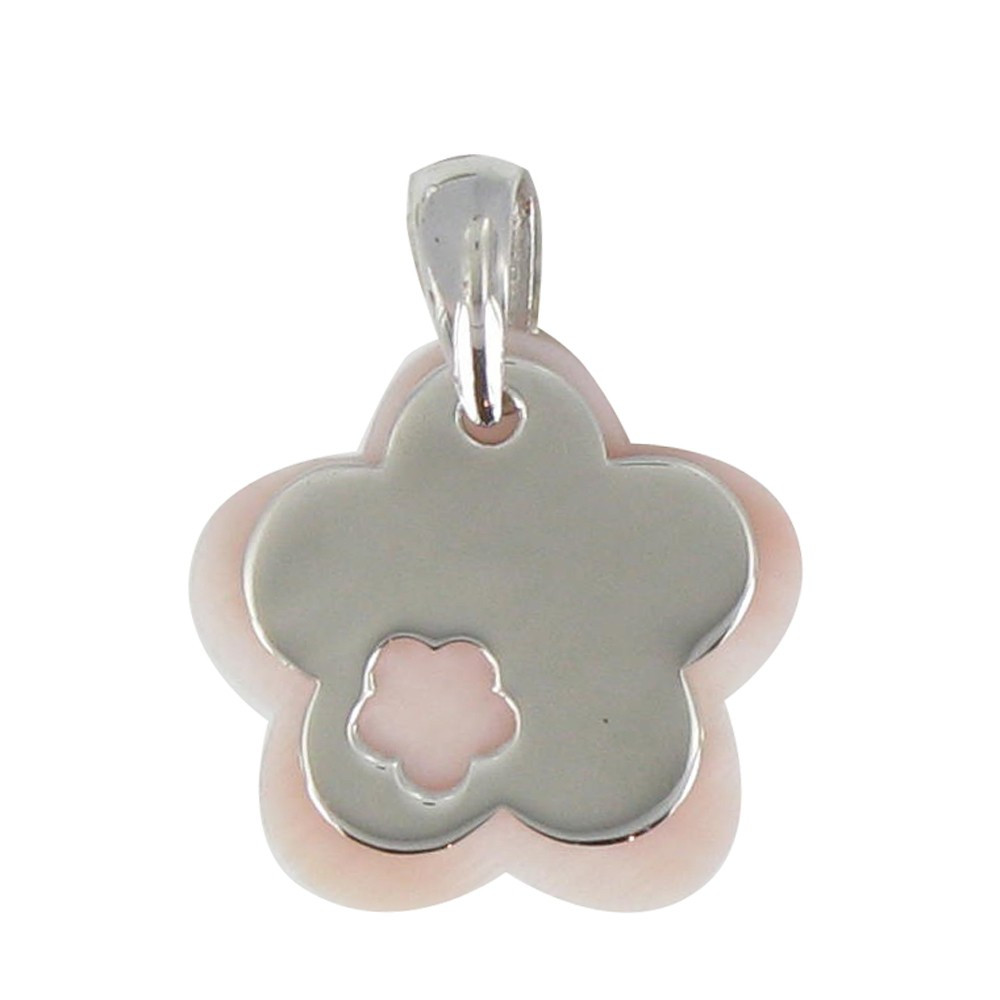 LES POULETTES BIJOUX V Pendentif Chance Nacre et Argent Nacre Rose