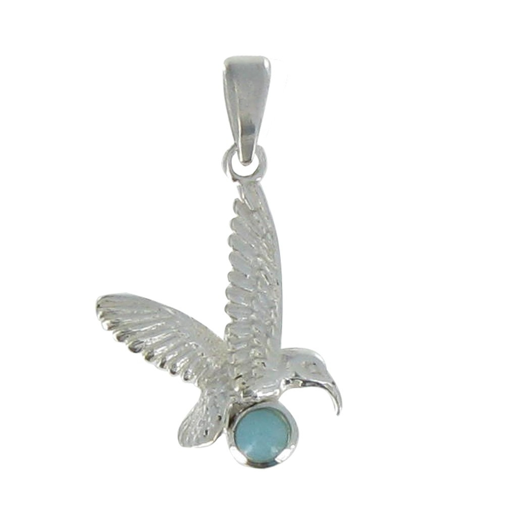 LES POULETTES BIJOUX Pendentif Argent Colibri et Larimar