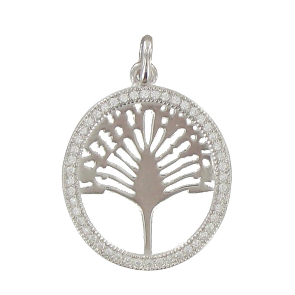 LES POULETTES BIJOUX Pendentif Arbre du Voyageur Argent Rhodié et Strass