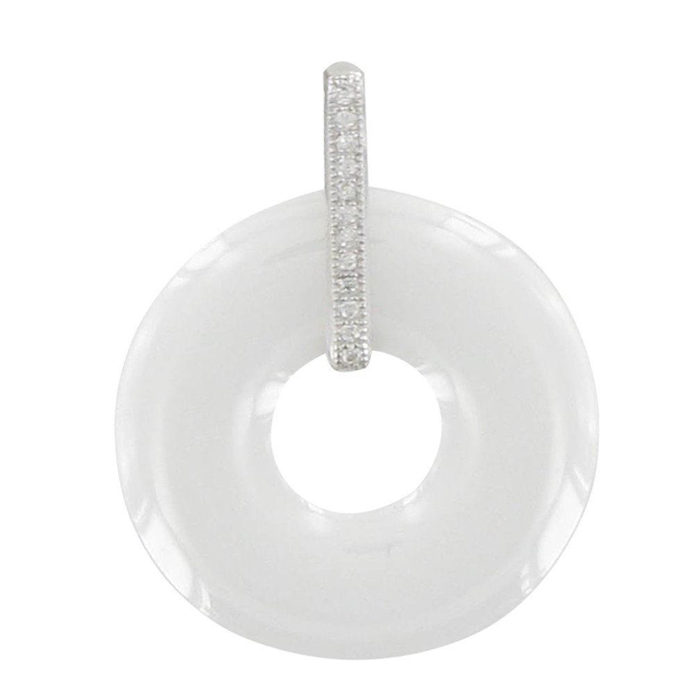 LES POULETTES BIJOUX Pendentif Argent Rhodié Disque Céramique Blanche