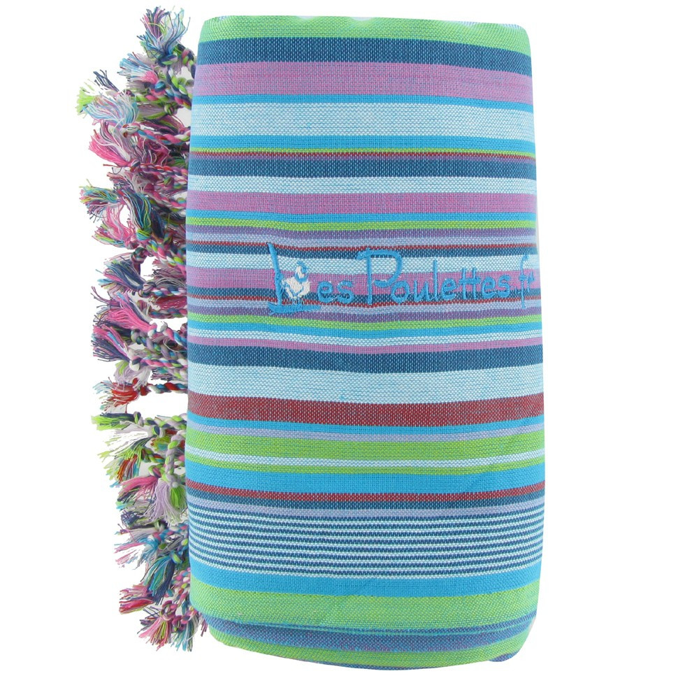 LES POULETTES BIJOUX Kikoy Serviette Plage Coton Eponge Couleur Rayé Turquoise
