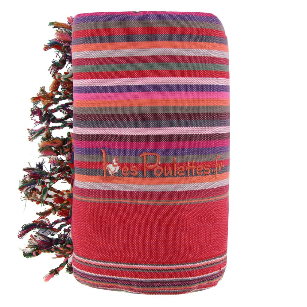 LES POULETTES BIJOUX Kikoy Serviette Plage Coton Eponge Couleur Rayé Fuchsia