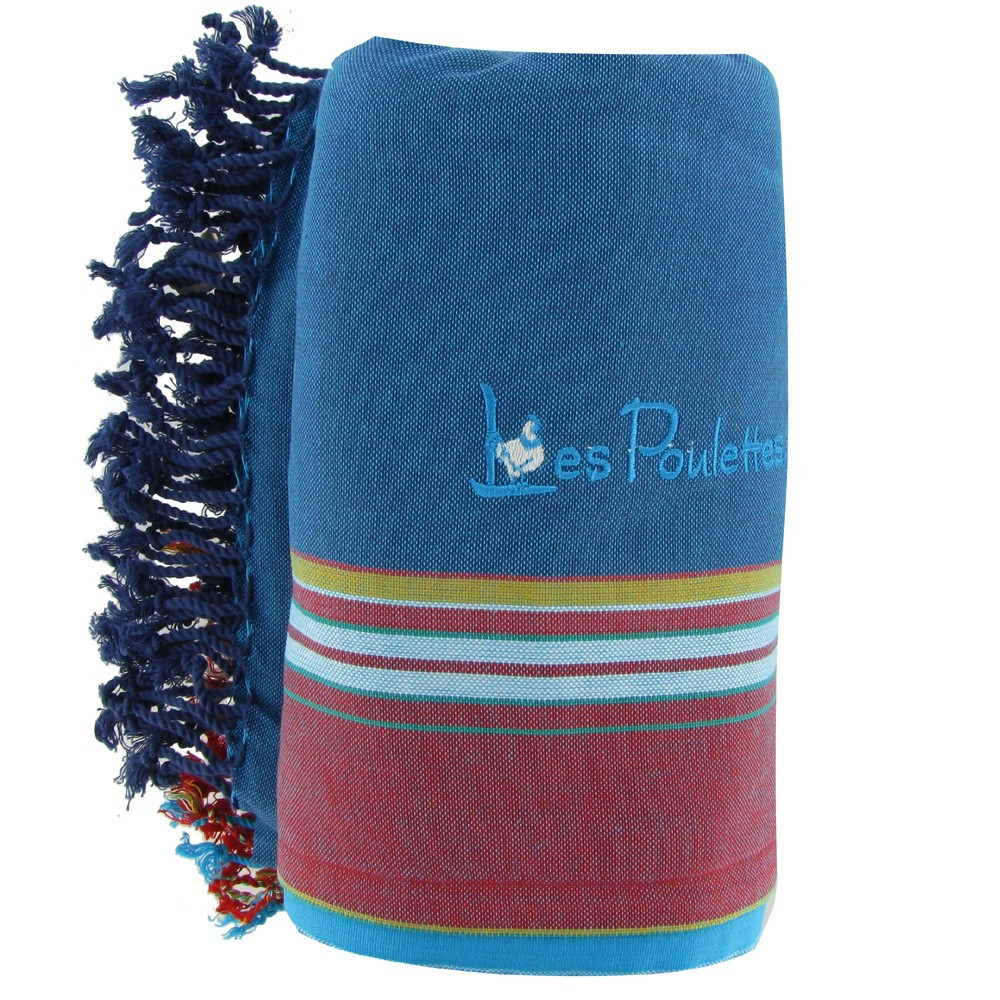 LES POULETTES BIJOUX Kikoy Serviette Plage Coton Eponge Couleur Bleu Pétrole