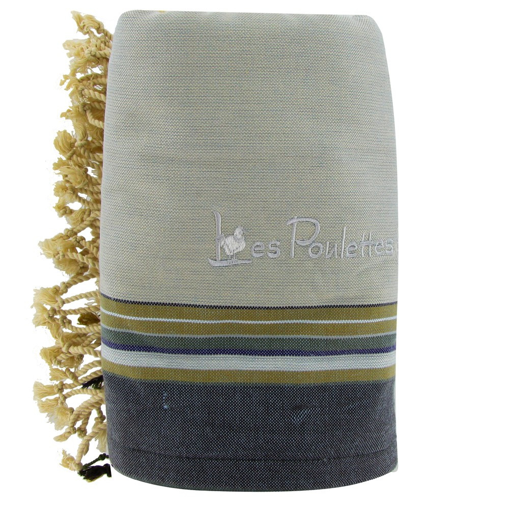 LES POULETTES BIJOUX - Kikoy Serviette Plage Coton Eponge Couleur Gris Perle