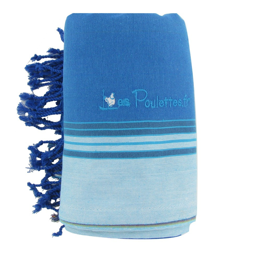 LES POULETTES BIJOUX V Kikoy Serviette Plage Coton Eponge Couleur Bleu Mer