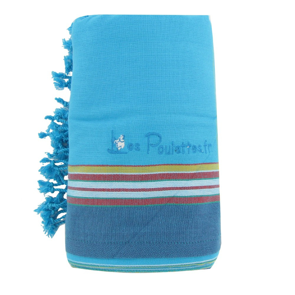 LES POULETTES BIJOUX Kikoy Serviette Plage Coton Eponge Couleur Turquoise Bleu Navy