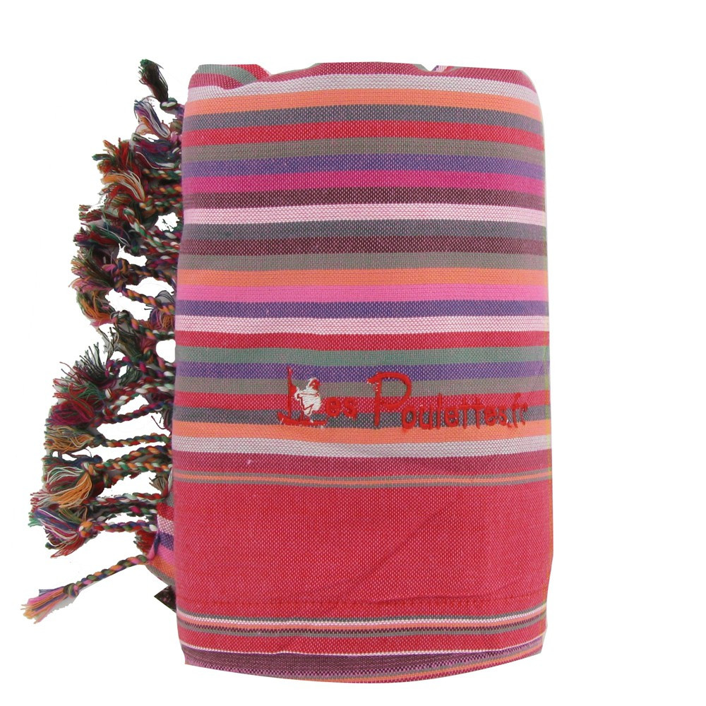 LES POULETTES BIJOUX Kikoy Serviette Plage Coton Eponge Rayé Couleur Corail