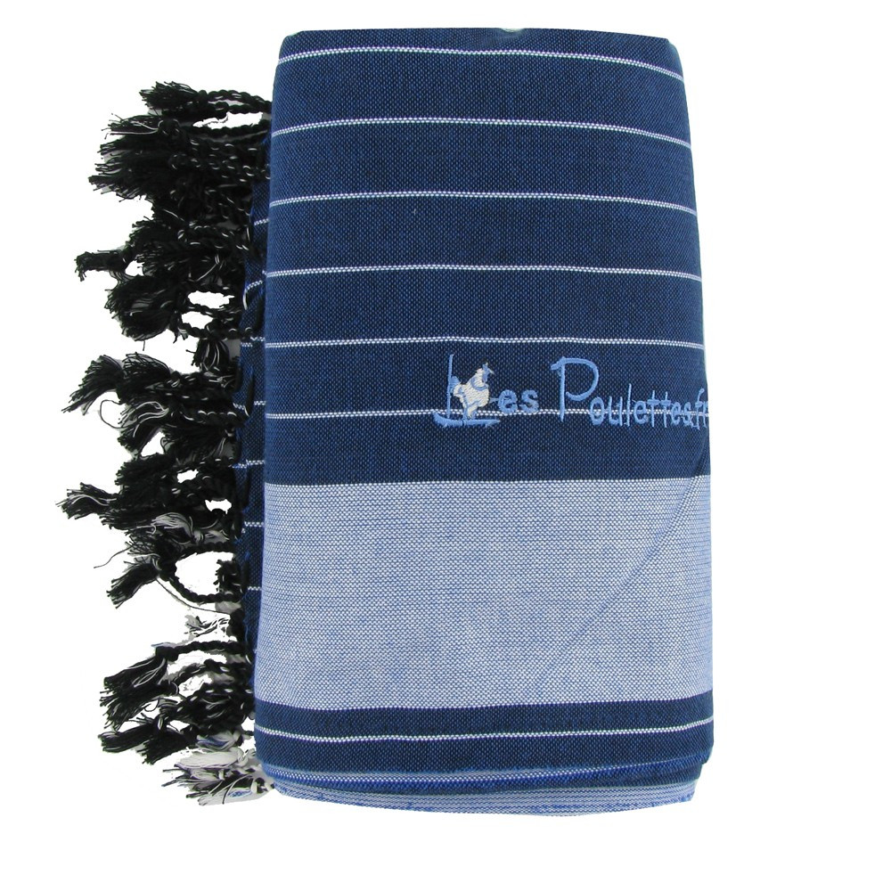 LES POULETTES BIJOUX - V Kikoy Serviette Plage Coton Eponge Couleur Rayé Marine
