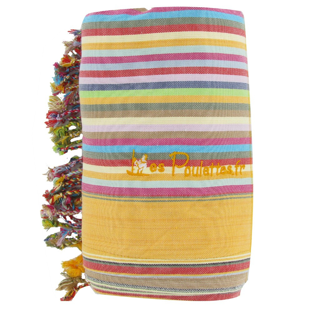 LES POULETTES BIJOUX Kikoy Serviette Plage Coton Eponge Couleur Rayé Jaune